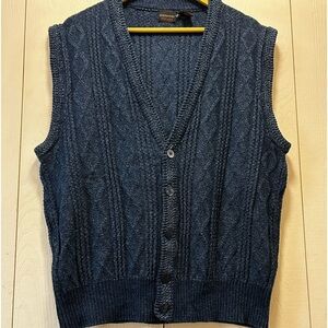 Vintage Structure Cotton V-neck Cotton Blue Button Down Sweater Vest Sz Large
